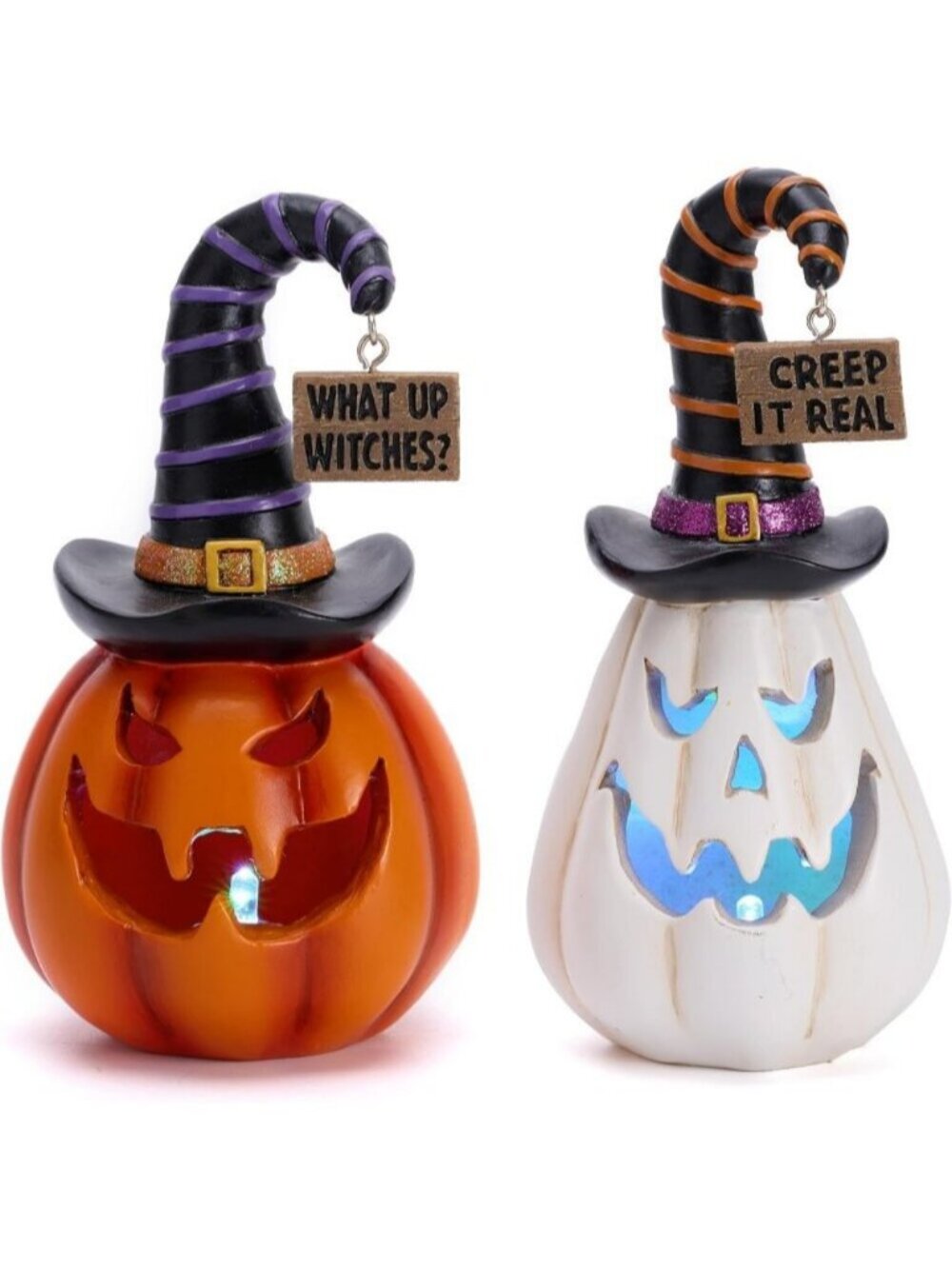 Halloween Pumpkin Decorations with LED Lights Medium 2Pcs Resin Halloween 5.7"